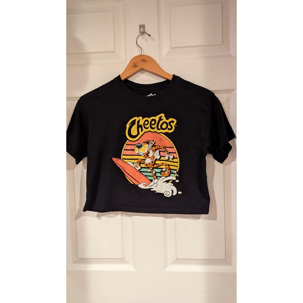 Cheetos Graphic Crop‎ Top Surfing Chester Cheetah Black T-Shirt S/M